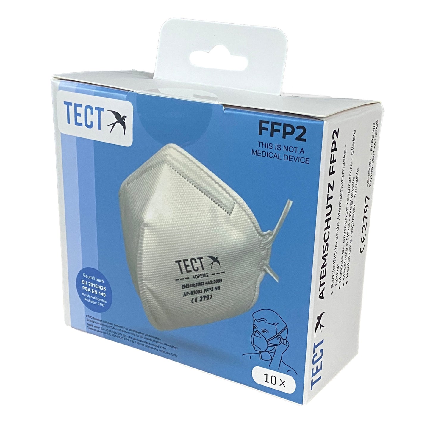 ATEMSCHUTZ FFP2, faltbar, ohne Ventil - 10er Box