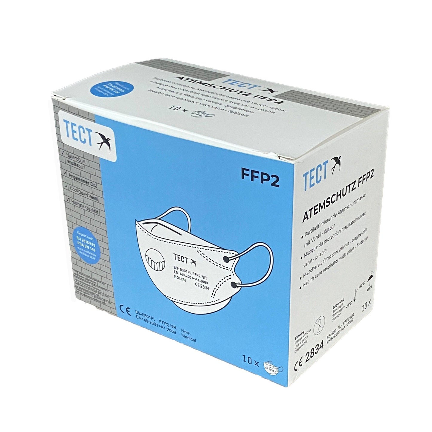 ATEMSCHUTZ FFP2, faltbar, mit Ventil - 10er Box